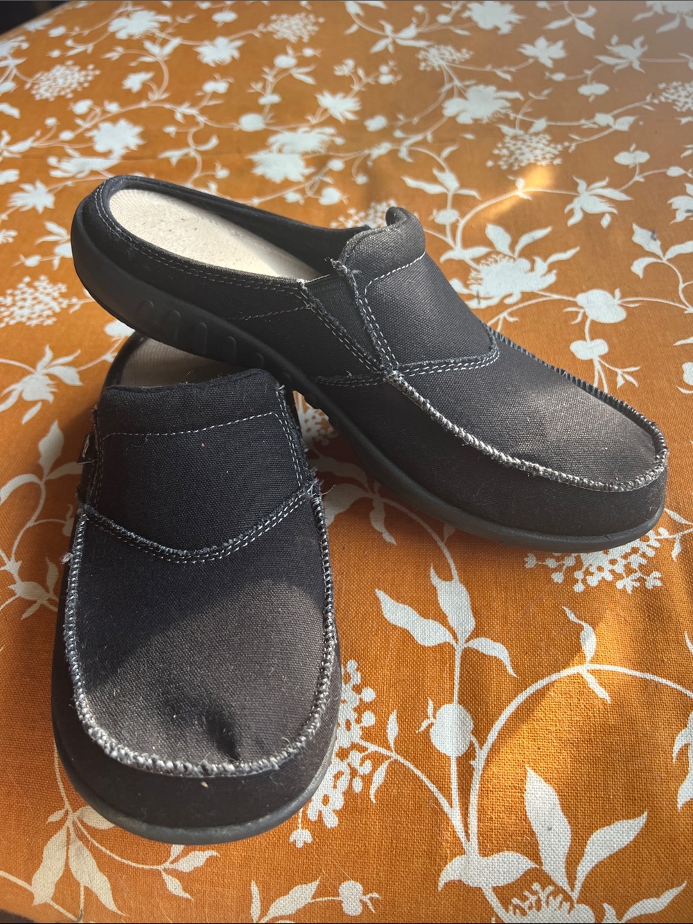 Women's Black Slip-On Mule Loafers with Contrast Stitching